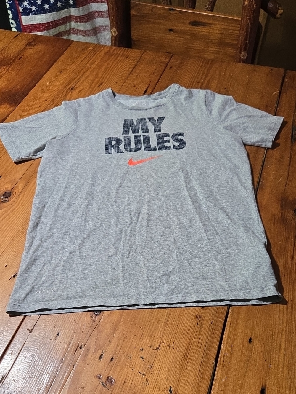 Nike Grey Tee with Navy "MY RULES" and Orange Swoosh Sz Xl